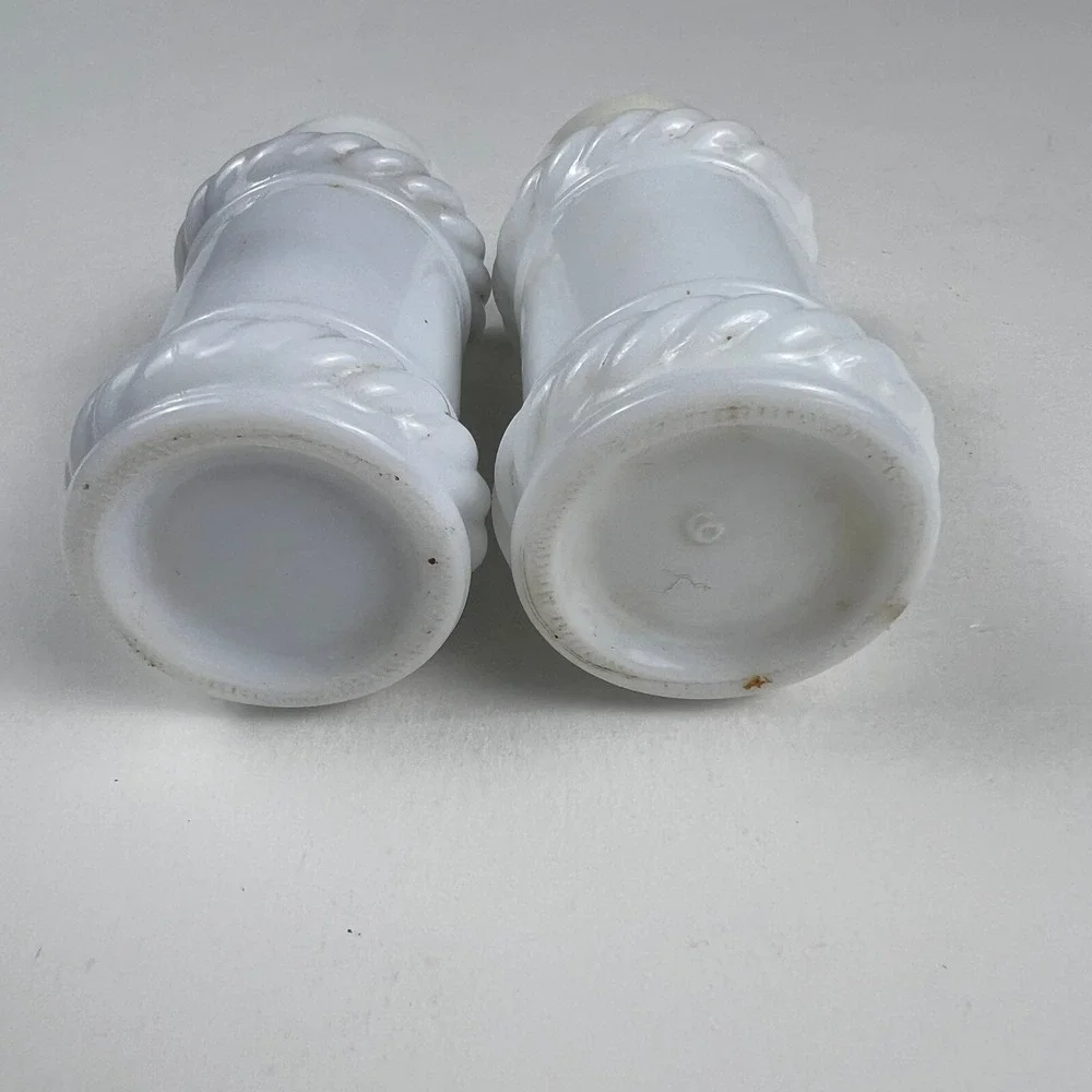 Vintage Milk Glass Salt and Pepper Shakers Set White Rope Twist Farmhouse Decor
